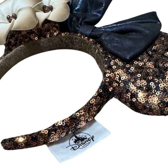 NWT Disney Parks Aulani Minnie Ears Hawaii Bronze Sequin Plumeria Headband Hat - Picture 5 of 5